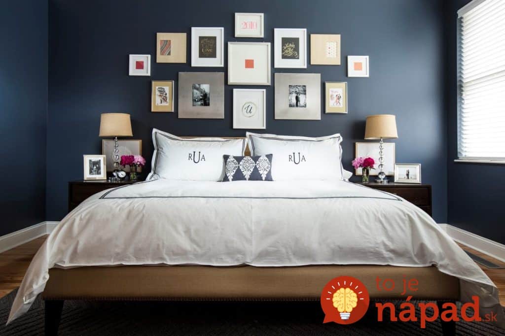 dark-blue-bedroom-decorating-with-diy-framed-pictures-wall-decoration
