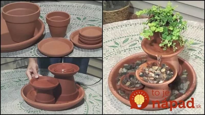 Máte doma zvyšné kvetináče? Vyrobte si z nich utešenú fontánku do záhrady!
