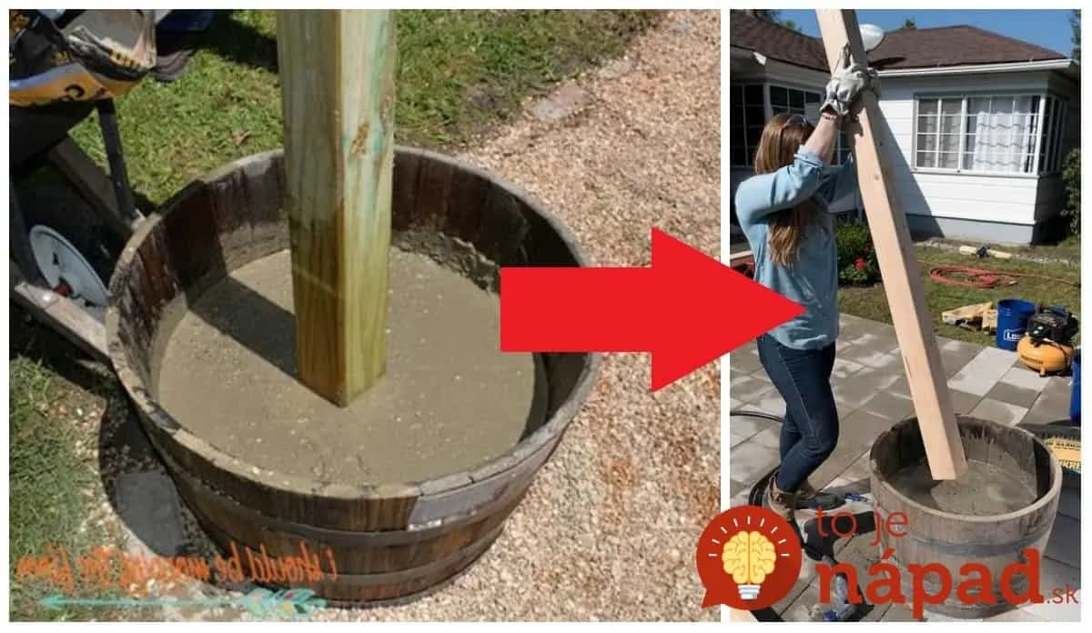 Do starého suda naliala betónovú zmes a postavila do nej drevený hranol: Pár hodín a aj vy môžete mať na pozemku takúto krásu!