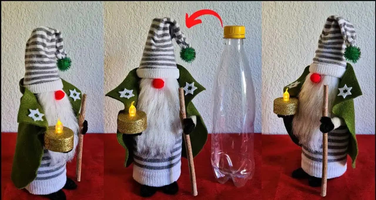Roztomilá dekorácia z obyčajnej plastovej fľaše a ponožky: Vytvorte si na sviatky tohto milého ponožkového škriatka!