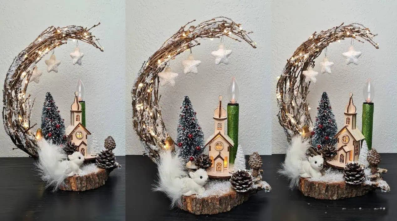 Vyrobte si na sviatky tento krásny vianočný aranžmán: Potrebujete len pár halúzok, plátok dreva, ozdoby a svetielka!